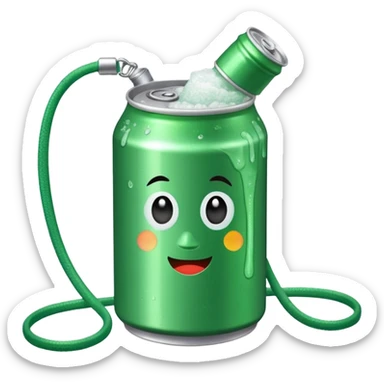 Green Soda can on leash of Salt Jug sticker