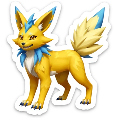 Feral Quadrupedal Digitigrade Electrike-Jolteon-Renamon-Zeraora-Vernid-fusion-hybrid-creature, full body  sticker