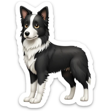 cinematic-[border collie dog]-realistic-full-body-sitting-emoji,-tail-resting-loosely-beside-its-paws,-head-tilted-dramatically,-scruffy-[black and white]-fur,-simplified-yet-realistic-focused-features,-highly-detailed,-glowing-with-an-almost-sarcastic-glow sticker