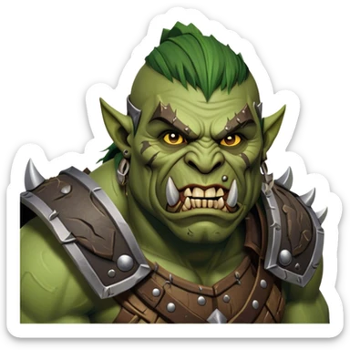 Cinematic Realistic WoW Orc Warrior Portrait, head tilted dramatically with an exaggeratedly amused expression, blending raw, primal might with a touch of unexpected humor. His battle-scarred green skin, robust muscles, and intricately detailed tribal armor in deep, earthy tones are rendered with lifelike texture and dynamic lighting, high shine, dramatic yet whimsical, capturing an orc warrior whose epic strength is matched by a playful, irreverent charm. sticker