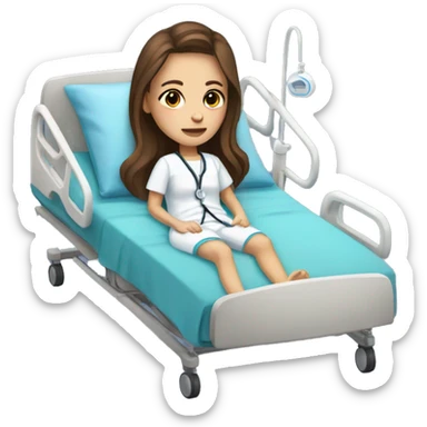 Brown haired white skinned Girl in a hospital bed sticker