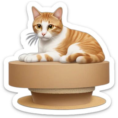 staring cat sat on oval cardboard scratcher sticker