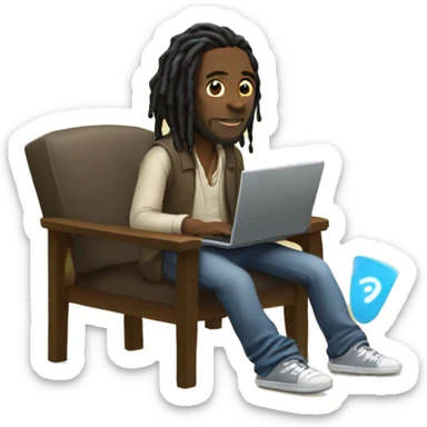 Black guy with dreads sitting down on chair playing on computer  sticker