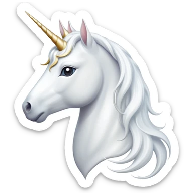 cinematic-noble-white-unicorn-portrait-emoji,-poised-and-regal,-with-a-slender,-ethereal-form-draped-in-a-pristine-white-color,-a-flowing-mane-and-tail,-and-a-glistening,-spiraled-horn-that-radiates-pure-light,-simplified-yet-sharp-and-majestic sticker