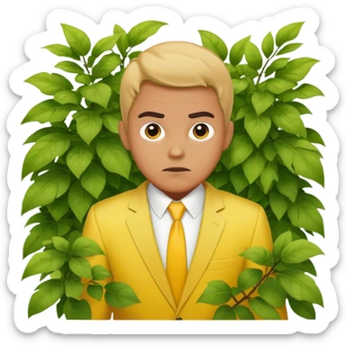 Man in a yellow suit looking suspicious while hiding in a bush sticker