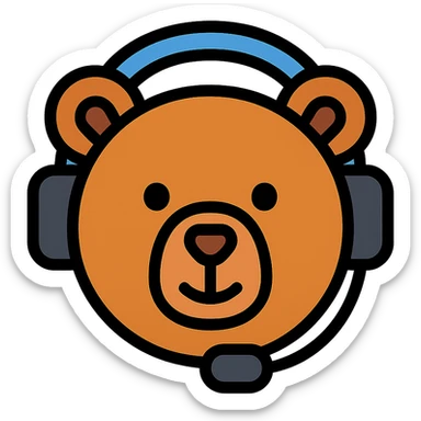 color outline icon of a bear with a headset sticker