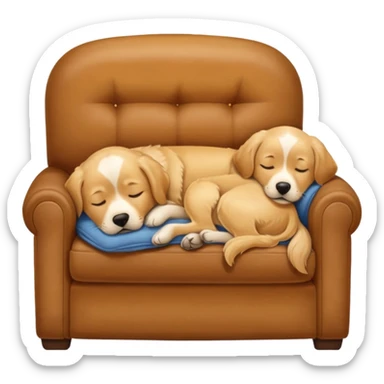 Brown sofa with two dogs sleeping on it sticker