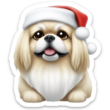White Pekingese wearing a Santa hat sticker