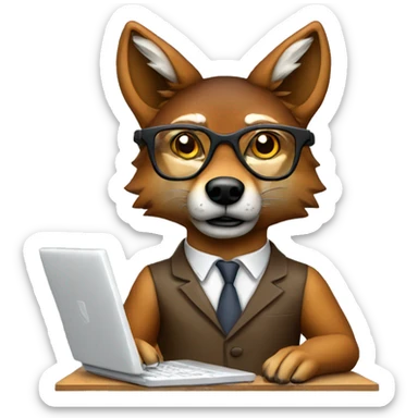 Red wolf with glasses and a desk computer sticker