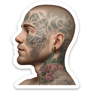 Pale skinned man with tattoos on his face sticker