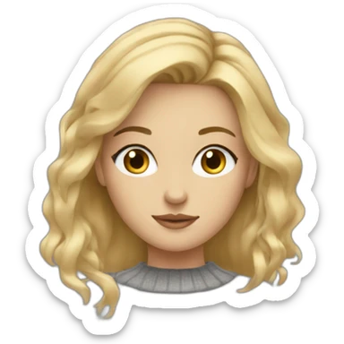 medium blonde girl with eyeliner, a computer and grey sweater sticker