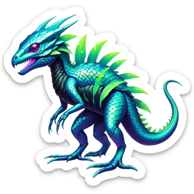 Tropical futuristic lush cool edgy neon Fionbri-Vernid-Elgyem-creature (full body) sticker