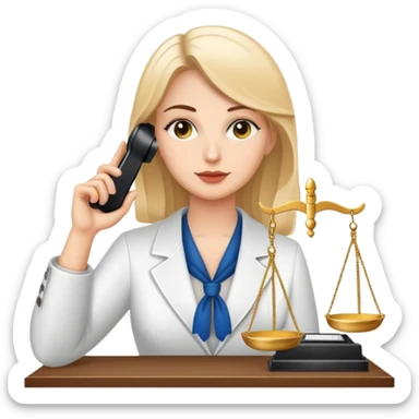 female notary with justice scale and stamp, phoning with another woman sticker