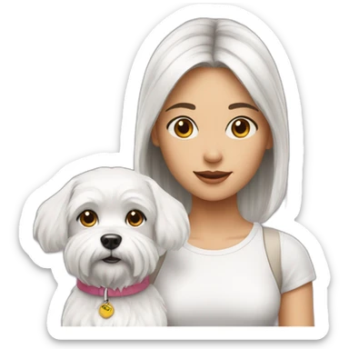 Girl with maltese dog no collar sticker