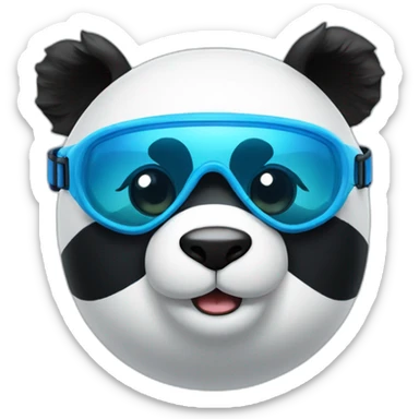 panda with blue swim goggles and a swim cap sticker