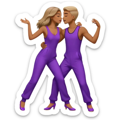 Last two brain cells dancing looking weird and kissing. not iphone emoji style. they wear purple jumpsuits sticker