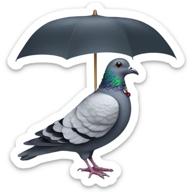 A pigeon with a fancy suit and umbrella sticker