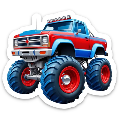 Avenger - Monster Jam (Model Year: 2021) (Iconic colour: Blue and red) - A dynamic monster truck with a split-color scheme: predominantly blue accented by bold red elements. Focus on strong, angular lines and vivid contrasting colors that evoke high energy and a futuristic, rebellious style. sticker