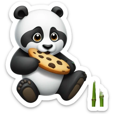 A panda waving hand with a cookieand bamboo in the background sticker