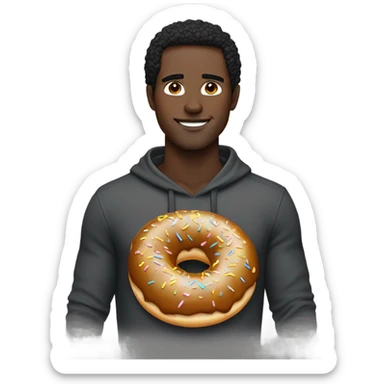 A guy with a black middle part and freckles, with a donut for a body sticker