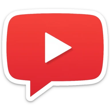 Minimalist logo for an AI YouTube video chat assistant, featuring a red play button inside a speech bubble with subtle circuit pattern, flat design with YouTube red (#FF0000) and light gray accents sticker