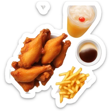 Chicken wings with fries and bubble tea sticker