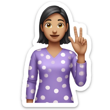 A girl with lavender kurti white spots showing three fingers in one hand sticker