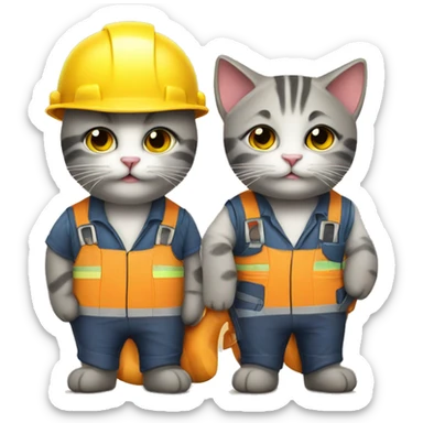 two cats dressed as construction workers sticker