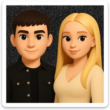 Slightly increase the volume of the upper body of the girl, separate the girl and the boy from each other, and make the skin color the same for both characters. Maintain the cartoonish 3D style as in the reference image. sticker