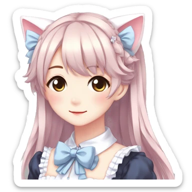 Gorgeous anime style catgirl with blushing face with maid outfit bow tie idol model kawaiicore pearly petite simplistic aesthetic trending style sticker