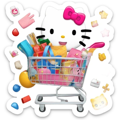 Hello kitty with a shopping cart  sticker
