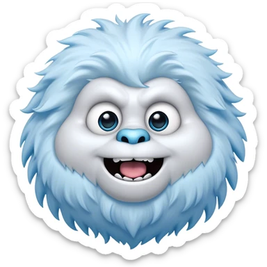 Cinematic Comical Yeti Portrait Emoji, with a cartoonishly exaggerated, fluffy figure in cool, frosty whites and icy blues, head tilted in an overly surprised expression with wide, comically sparkling eyes and a quirky, open-mouthed grin, simplified yet hilariously detailed, glowing with a soft frosty outline capturing the meme-worthy fun of a yeti in playful shock! sticker