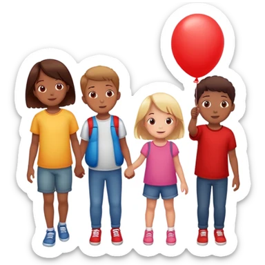 5 kids letting one ballon go sticker