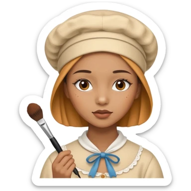 19 year old woman with a bonnet doing her makeup no hair showing caramel skin sticker