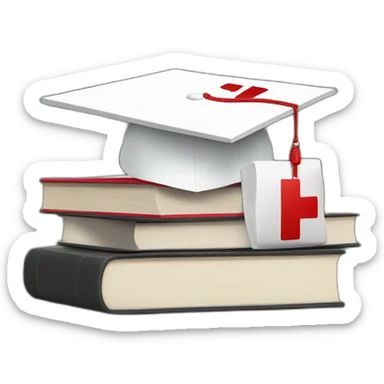 White Student cap with red medical cross On a stack of books sticker