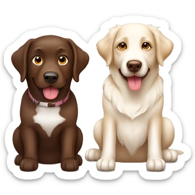 a sitting chocolate labrador, and a sitting tan, cream, white Australian Shepard sticker