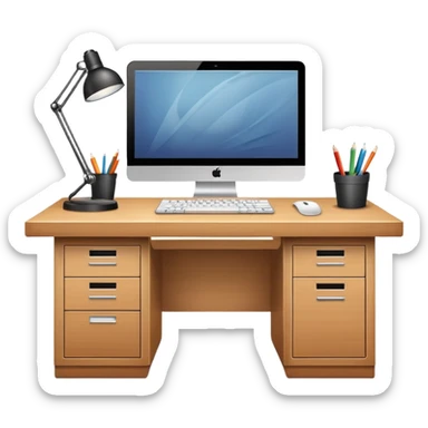 office desk with computer sticker