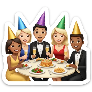 group of people talking at dinner table sticker
