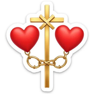 Two red  hearts connected by one simple gold cross  sticker