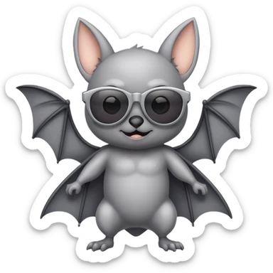 cute gray pastel bat with sunglasses, full body sticker