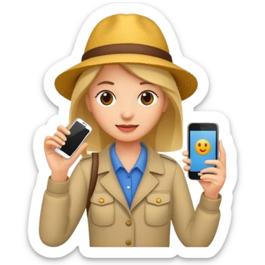 tourist woman holding phone sticker