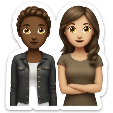 2 girls, one is black with brown hair, and the other is white with brown hair sticker