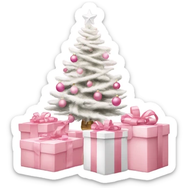Light pink Christmas gifts under a white Christmas tree  sticker