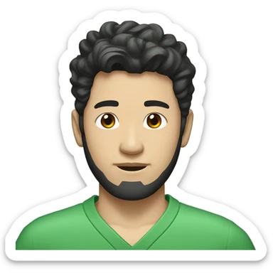 A Korean man with black wavy hair that is messy and a shaved beard and he is wearing a green jumpsuit and he has the number 456 imprinted on his jumpsuit  sticker