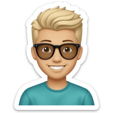 14 year old Mexican with a pompadour with the left side of his hair a little bit on the face grinning with sunglasses sticker