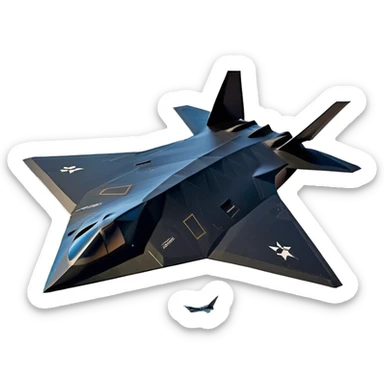 F-117 Nighthawk - Lockheed Martin (Stealth Grey) A futuristic stealth attack aircraft with a distinct faceted, angular design in a stealthy matte grey. Its sharp, jagged edges and unconventional, almost alien-like shape make it look like a shadow cutting through the night sky. The surface should appear non-reflective with subtle panel lines. sticker