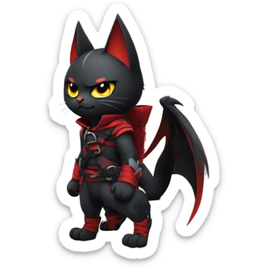 Cool Edgy Evil Ninja Litten-Nargacuga-Cat with black bat-wing-ears with a red harness full body sticker