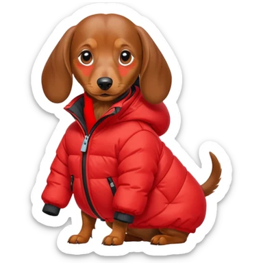 Daschund dog in puffer so big it can't walk sticker