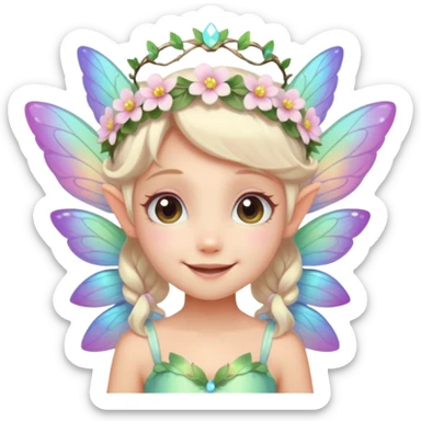 A tiny pastel fairy with glowing wings and a sweet smile and tiny flower crown
 sticker