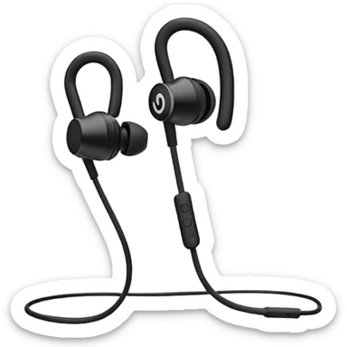 Minimal emoji, simple wired earphones sculpted from matte black metal, clean silhouette, fashion editorial minimalism, no motion effects, no glow, no neon, flat emoji style, centered, transparent background sticker